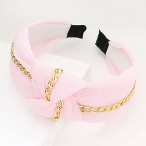 Gold Chain & Pink Knot Headband Bling Fashion Hair Cute Statement Accessory Trim
